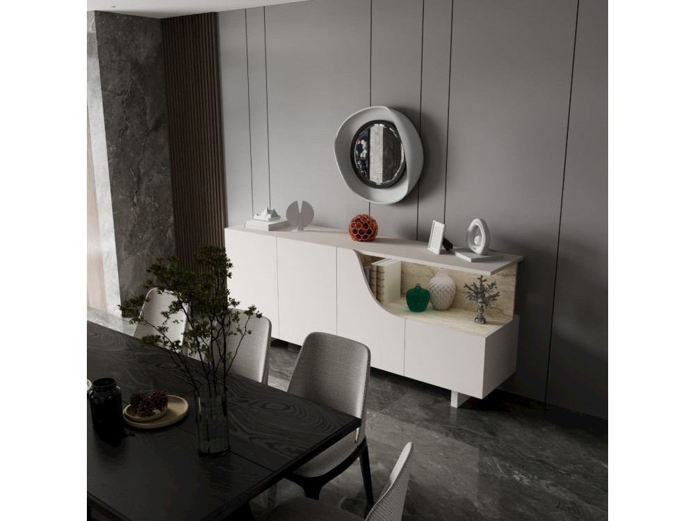 Aparador de madera «Line» - 180 x 40 x 81 cm - Beige