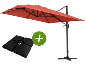 Parasol Lateral de jardín en aluminio - Sun 4- Rectangular- 3 x 4 m - Rojo - lastres incluido