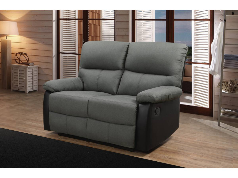 Sofá reclinable 2 plazas "Lincoln" - Negro/Gris oscuro