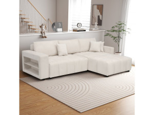 Sofá cama esquinero 3 plazas en tejido de chenilla - "Trocadero" - Beige 2