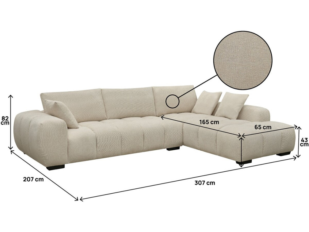 Sofá esquinero de tela “Monceau” – 3 plazas – Beige