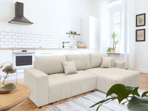 Sofá cama esquinero "George" 4 plazas estilo burbuja en tejido chenilla - Beige 2