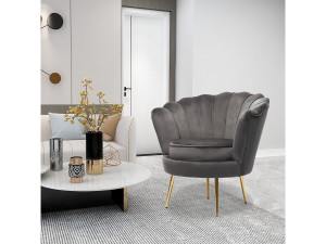 Sillón de terciopelo "Floria" - 75 x 68 x 77,5 cm - Gris 2