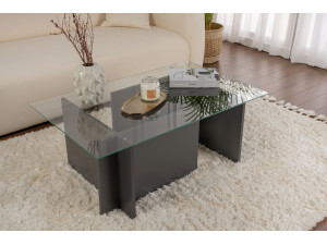 Mesa baja de cristal "Vetrino" 105 x 65 x 40 cm - Antracita 2