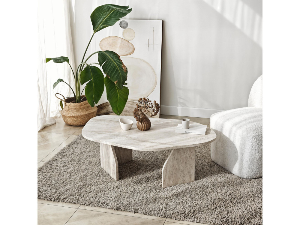 Mesa baja de madera "Rock" 100 x 60 x 35 cm - Travertino