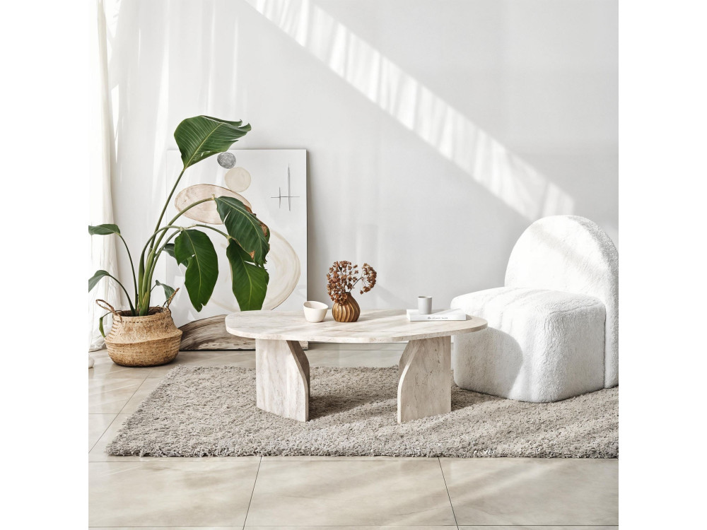 Mesa baja de madera "Rock" 100 x 60 x 35 cm - Travertino