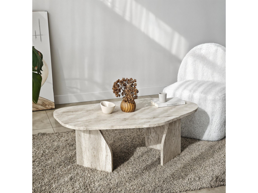 Mesa baja de madera "Rock" 100 x 60 x 35 cm - Travertino