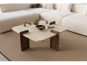 Mesa baja de madera "Poalla" - 90 x 90 x 35 cm - Travertino 2