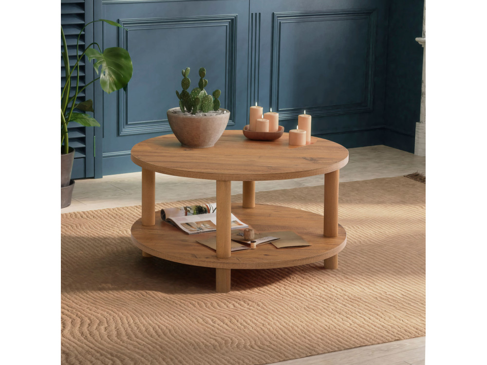 Mesa baja redonda de madera "Roby" - 70 x 70 x 43 cm - Marrón