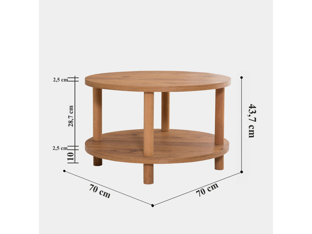 Mesa baja redonda de madera "Roby" - 70 x 70 x 43 cm - Marrón