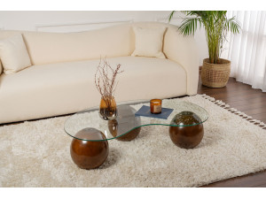 Mesa baja de cristal "Sphere" - 120 x 70 x 30 cm - Marrón 2