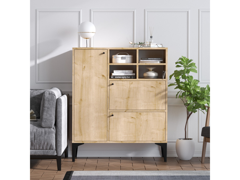 Aparador de madera "Ewa" - 100 x 35 x 125 cm - Roble zafiro