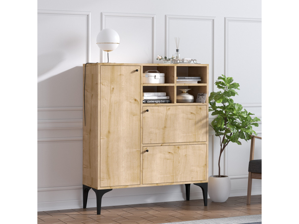 Aparador de madera "Ewa" - 100 x 35 x 125 cm - Roble zafiro