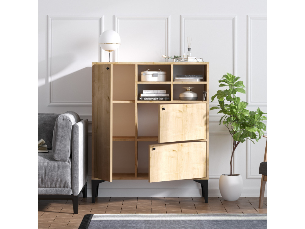 Aparador de madera "Ewa" - 100 x 35 x 125 cm - Roble zafiro