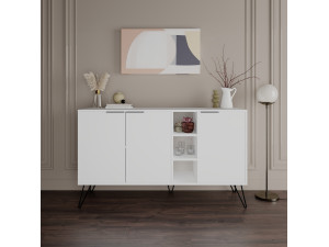 Aparador de madera "Clara" - 142 x 35 x 83 cm - Blanco 2