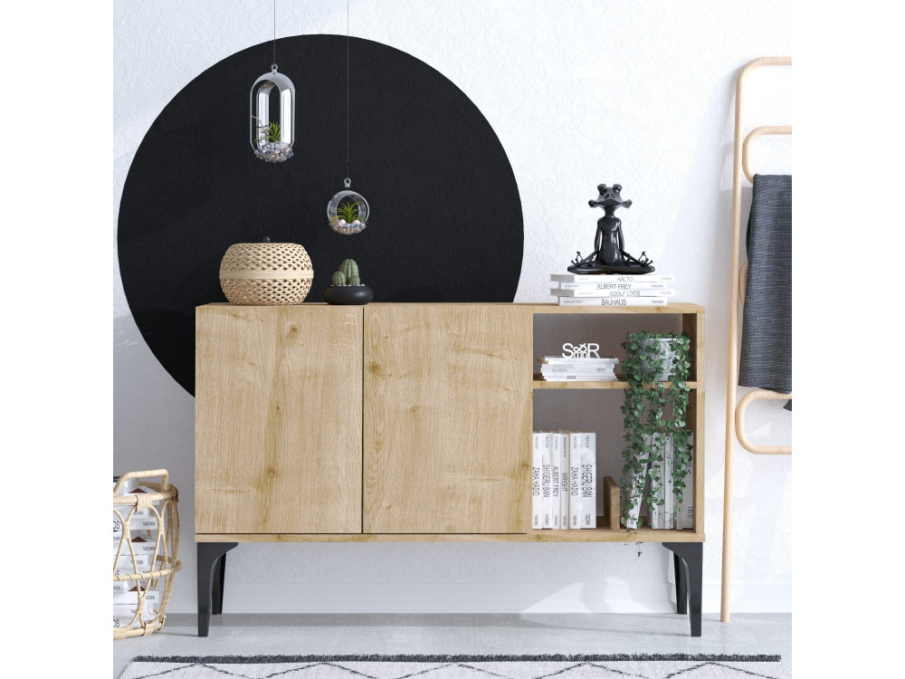 Aparador de madera "Oscar" - 120 x 40 x 80 cm - Roble Zafiro Negro