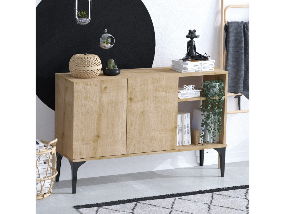 Aparador de madera "Oscar" - 120 x 40 x 80 cm - Roble Zafiro Negro