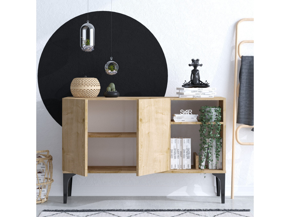 Aparador de madera "Oscar" - 120 x 40 x 80 cm - Roble Zafiro Negro