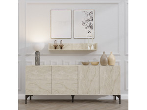 Aparador de madera con estante de pared "Stella" - 180 x 40 x 55 cm - Travertino 2