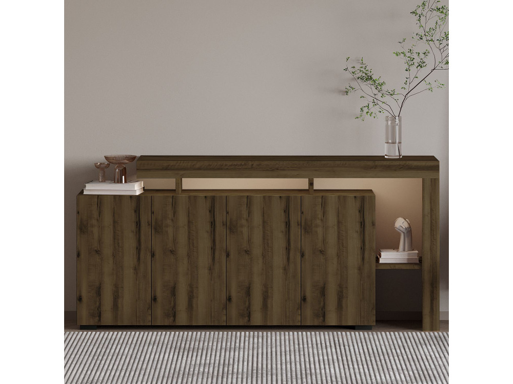 Aparador de madera "Beliz" - 170 x 35 x 80 cm - Nogal Antiguo