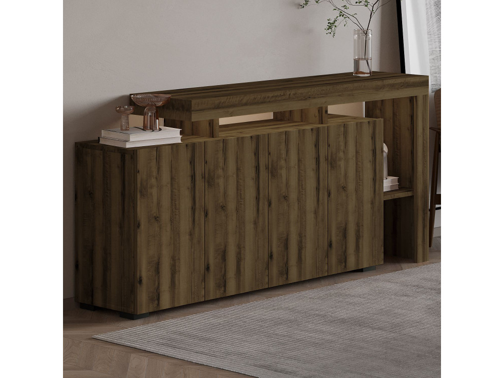 Aparador de madera "Beliz" - 170 x 35 x 80 cm - Nogal Antiguo
