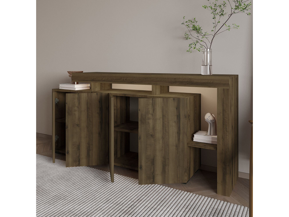 Aparador de madera "Beliz" - 170 x 35 x 80 cm - Nogal Antiguo