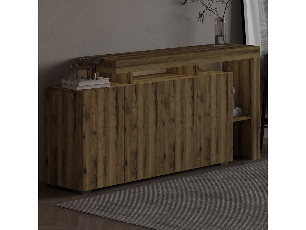 Aparador de madera "Beliz" - 170 x 35 x 80 cm - Nogal Antiguo