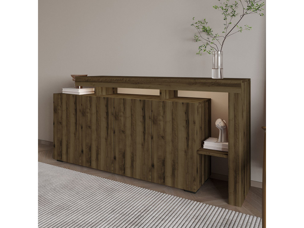 Aparador de madera "Beliz" - 170 x 35 x 80 cm - Nogal Antiguo