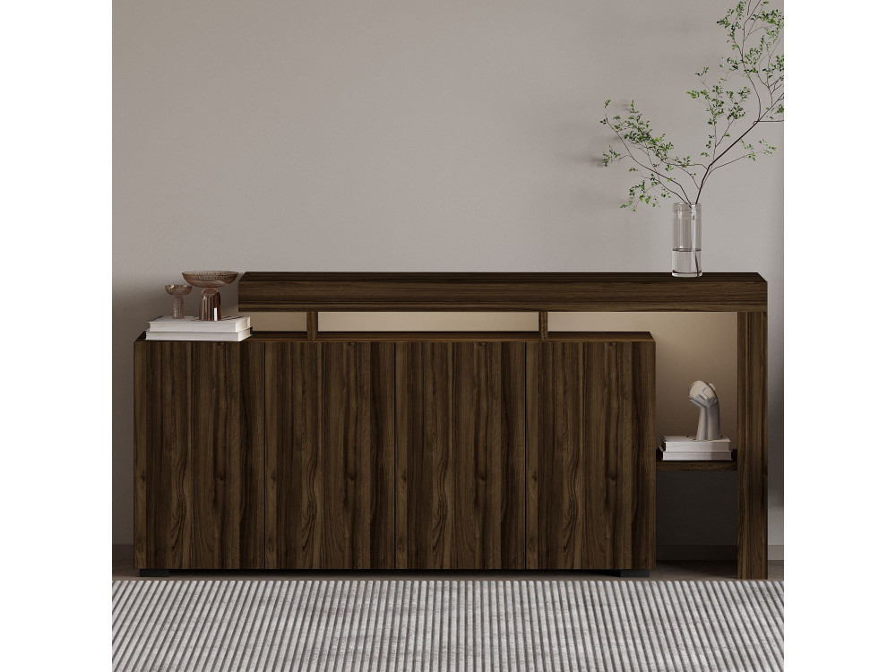 Aparador de madera "Beliz" - 170 x 35 x 80 cm - Nogal