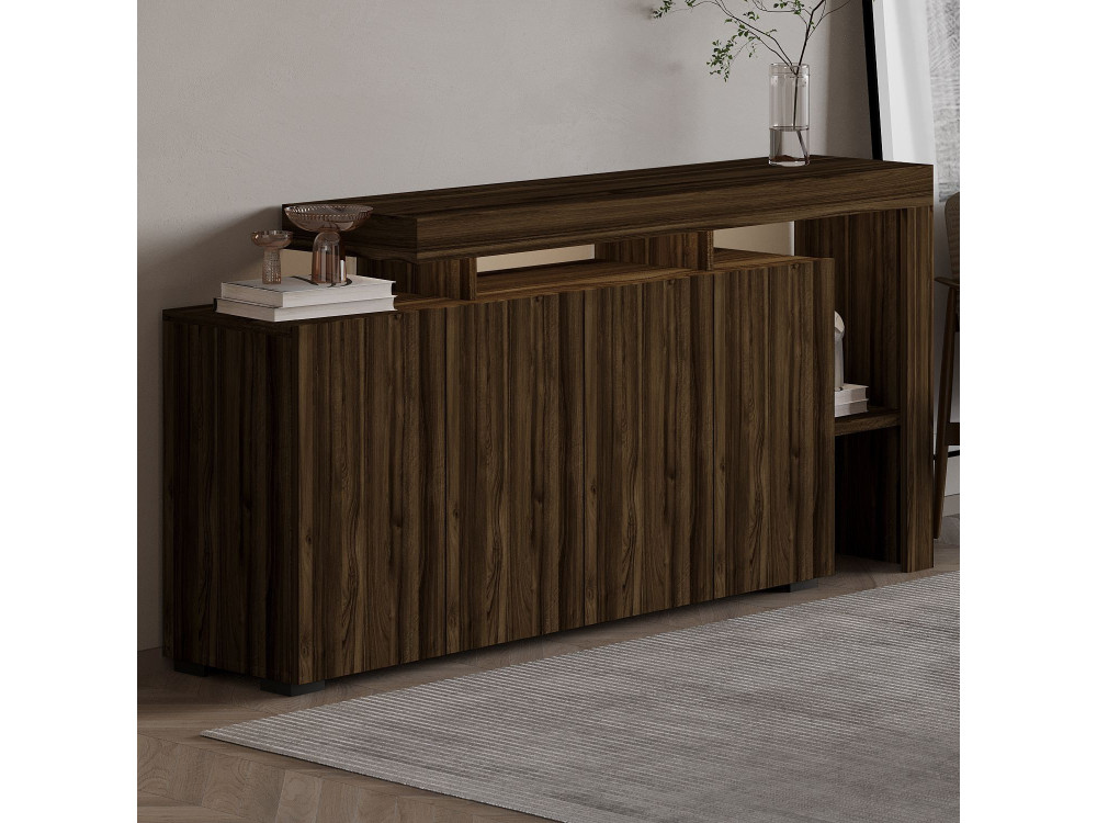 Aparador de madera "Beliz" - 170 x 35 x 80 cm - Nogal