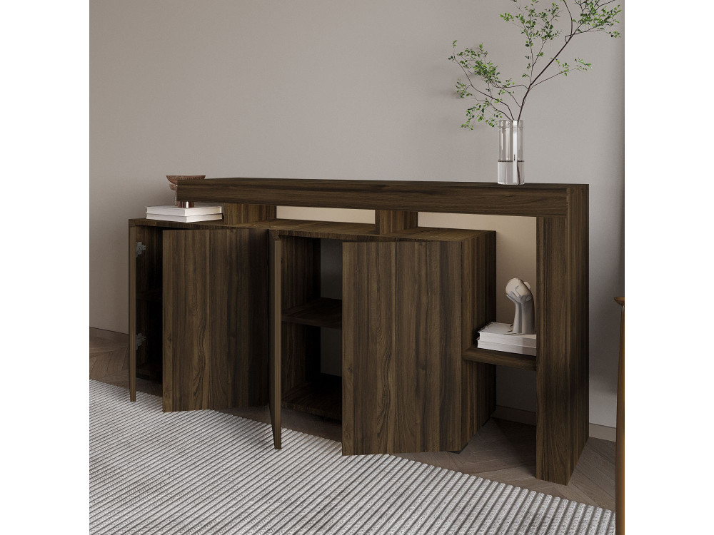 Aparador de madera "Beliz" - 170 x 35 x 80 cm - Nogal