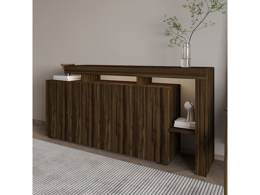 Aparador de madera "Beliz" - 170 x 35 x 80 cm - Nogal