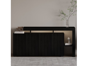 Aparador de madera "Beliz" - 170 x 35 x 80 cm - Madera negra 2