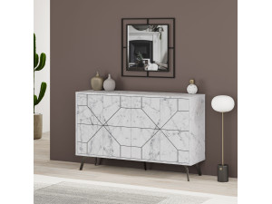 Aparador de madera "Dune" - 123 x 35 x 62 cm - Blanco jaspeado 2