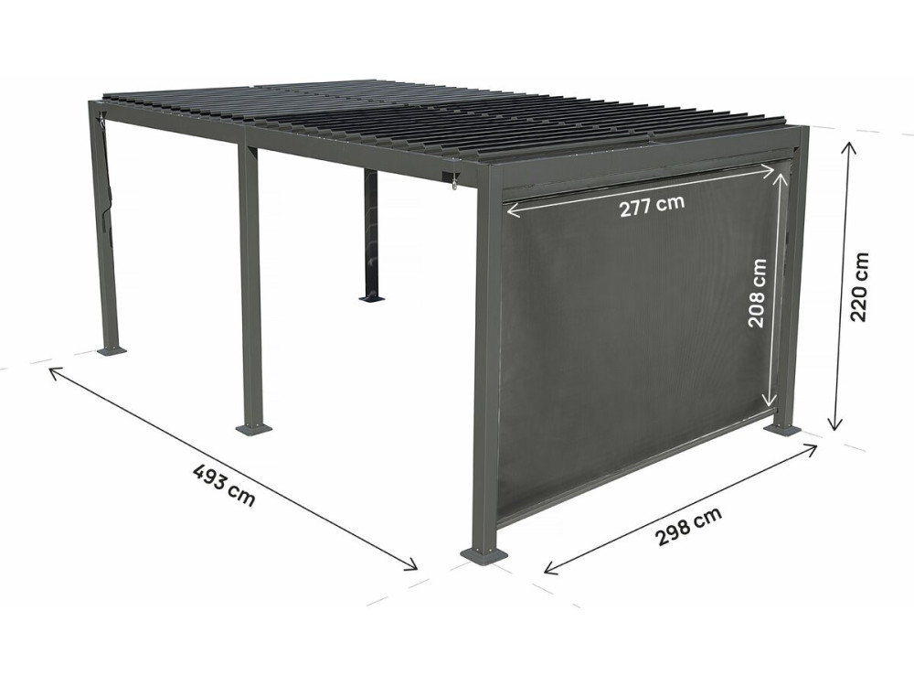 Pérgola bioclimática "Kensington" con toldo de aluminio - 3 x 5 m - Gris