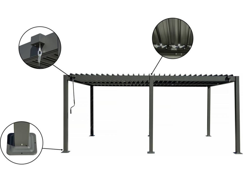 Pérgola bioclimática "Kensington" con toldo de aluminio - 3 x 5 m - Gris
