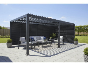 Pérgola bioclimática con 9 lamas de aluminio «Kensington» - 3 x 6 m - Gris 2