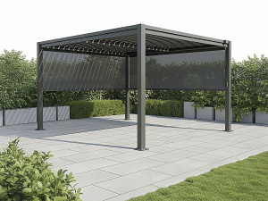 Pérgola bioclimática "Howard" con 2 toldos de acero galvanizado - 3 x 4 m - Gris 2