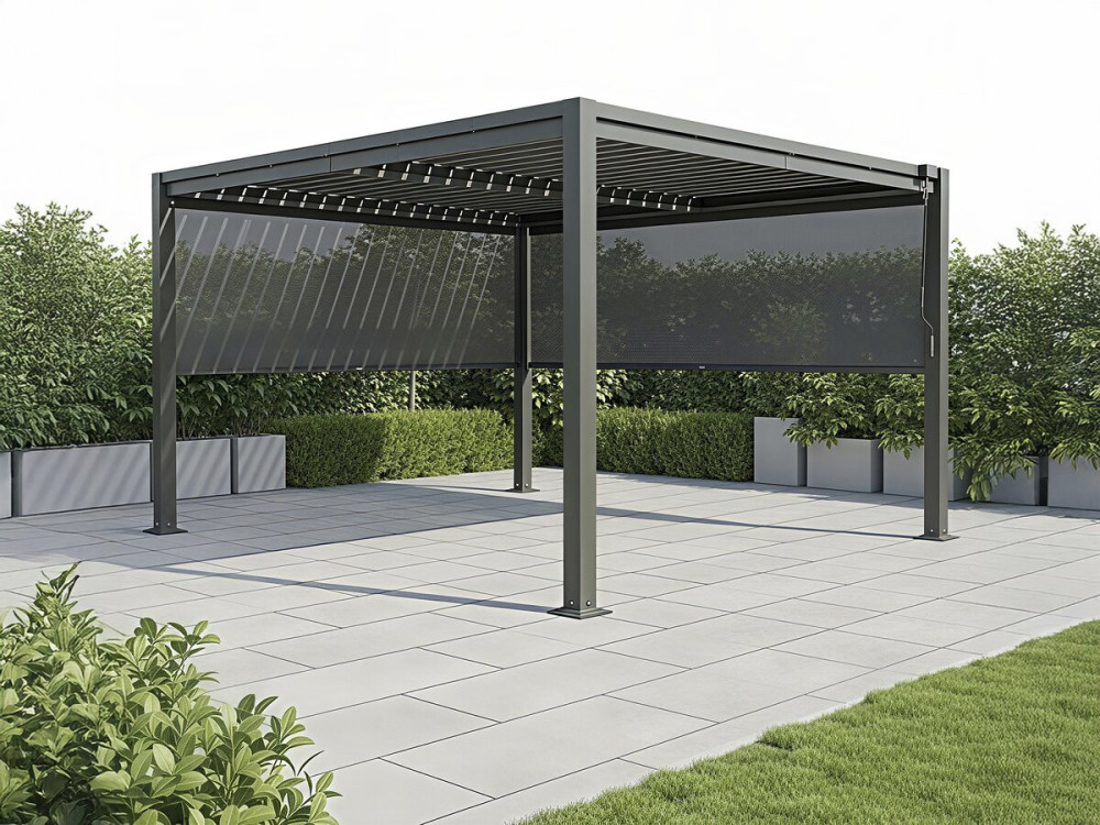 Pérgola bioclimática "Howard" con 2 toldos de acero galvanizado - 3 x 4 m - Gris