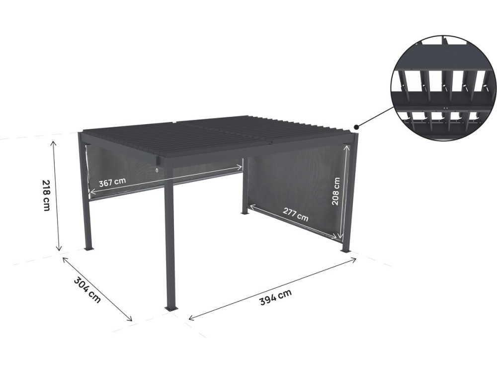Pérgola bioclimática con 2 toldos de aluminio "Windsor" - 3 x 4 m - Gris