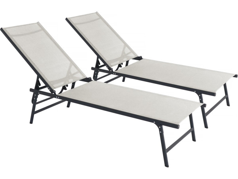 Juego de 2 tumbonas metálicas "Sublima" - 180 x 54 x 104 cm - Beige