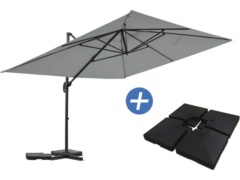 Sombrilla de jardín de aluminio voladiza "Sky 4" - 3 x 4 m - Gris - Incluye losas lastradas