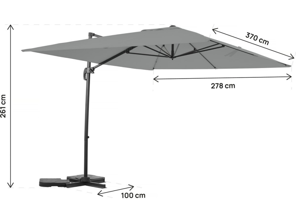 Sombrilla de jardín de aluminio voladiza "Sky 4" - 3 x 4 m - Gris - Incluye losas lastradas