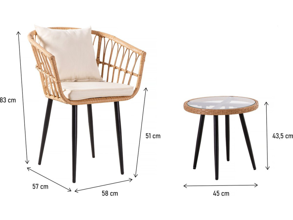 Conjunto de muebles de jardín de ratán "Vela" - 2 plazas - Marrón