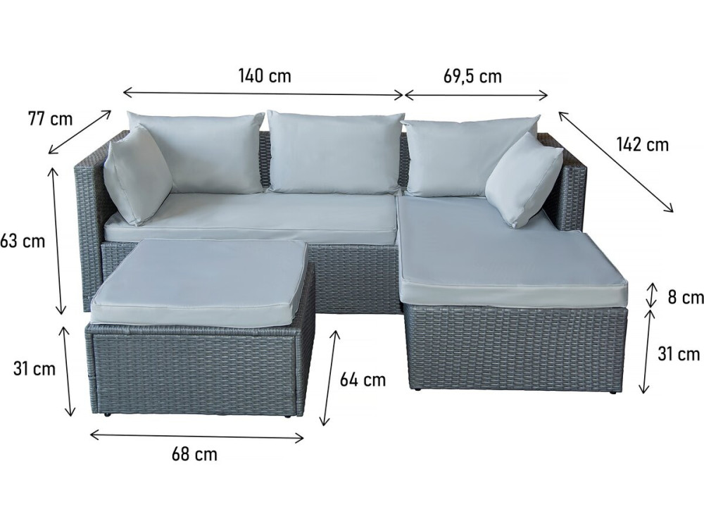 Muebles de jardín bajos en resina tejida "Diya" 3 plazas - Gris