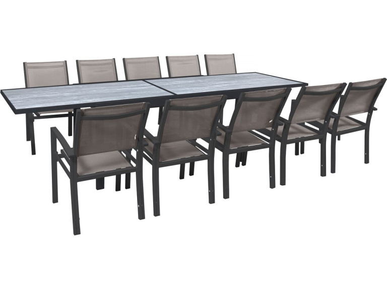 Conjunto de jardín extensible «Lagos» - 200/320 x 105 x 76 cm - Gris topo - 10 plazas