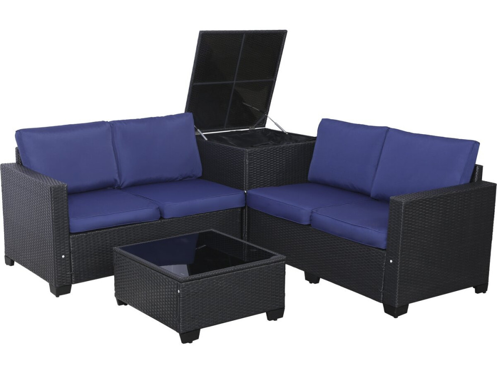 Conjunto de muebles de jardín de resina tejida "Riley" con caja de almacenaje - 4 plazas - Azul oscuro