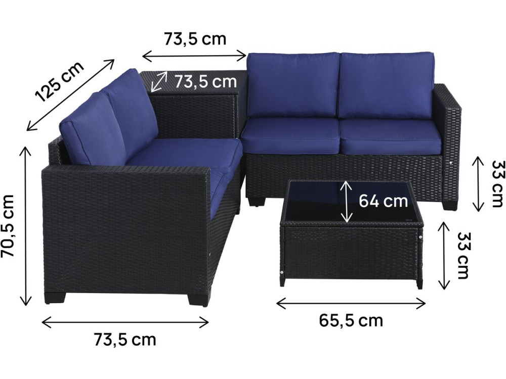 Conjunto de muebles de jardín de resina tejida "Riley" con caja de almacenaje - 4 plazas - Azul oscuro