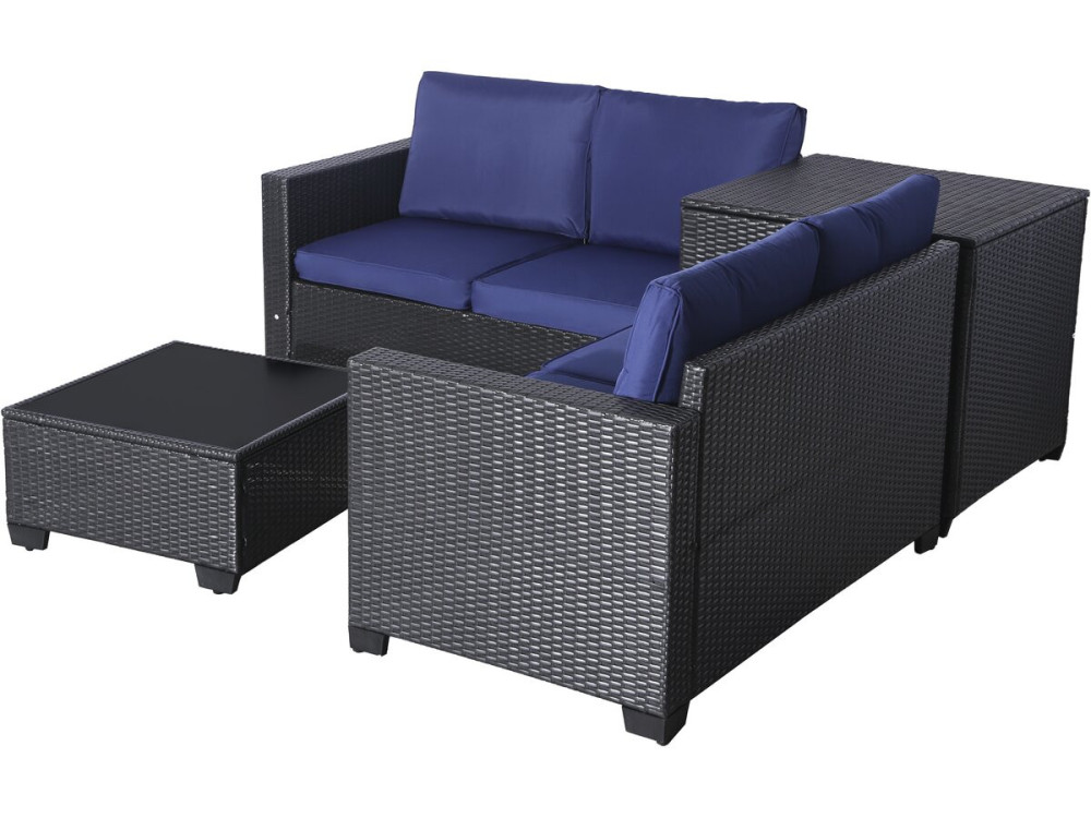 Conjunto de muebles de jardín de resina tejida "Riley" con caja de almacenaje - 4 plazas - Azul oscuro
