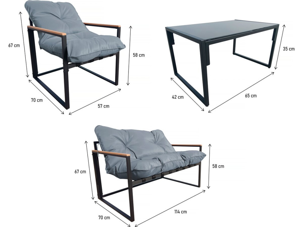 Muebles de jardín "Jules" - 4 plazas - Gris/Negro